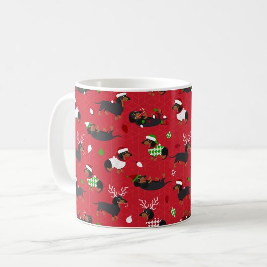 kerstdachshunds Red Koffiemok (Voorkant links)