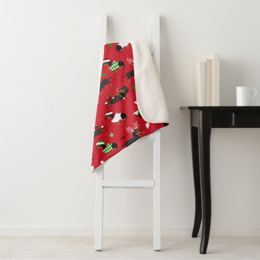 kerstdachshunds Red Sherpa Deken (In situ)