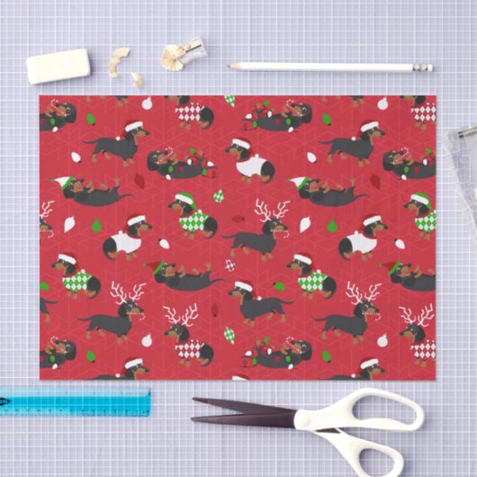 kerstdachshunds Red Tissuepapier (Craft)