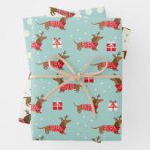 kerstdachshunds Verpakkingspapier Reeks van 3 Inpakpapier Vel (In situ)