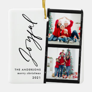 Kerstdag 2 fotocollage typografie modern blauw  keramisch ornament