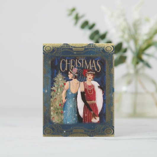 Kerstdag  Art Deco Briefkaart (Staand voorkant)