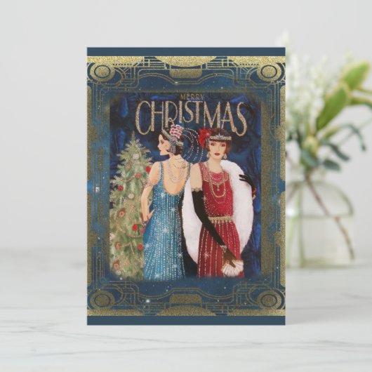 Kerstdag  Art Deco Feestdagenkaart (Staand voorkant)