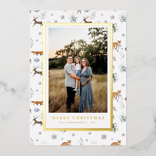 Kerstdag Bosdieren Vakantie Foto Kaart (Voorkant)