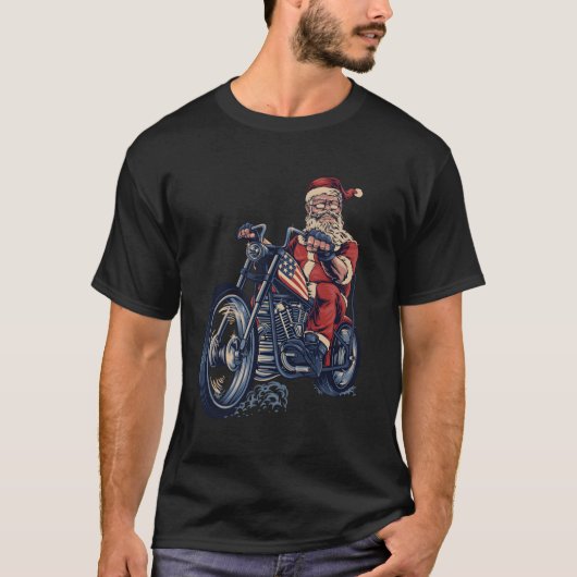 Kerstdag Cool Santa op een motorfiets rijden zee T-shirt (Voorkant)