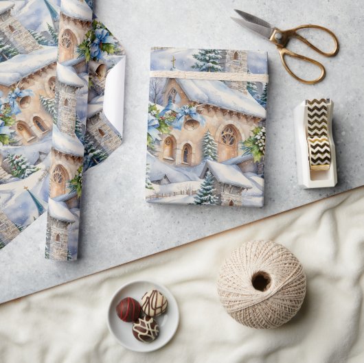 Kerstdag Country Church Cadeaupapier (Crafts)