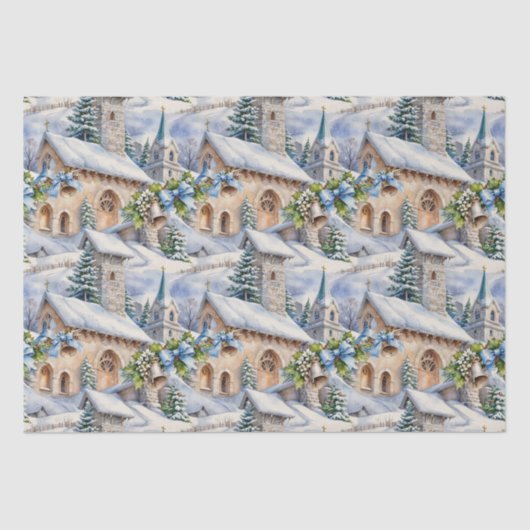 Kerstdag Country Church Tissuepapier (Voorkant)