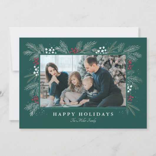 Kerstdag Foto Kaart met Groene Spray (Voorkant)