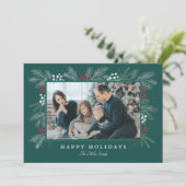 Kerstdag Foto Kaart met Groene Spray (Staand voorkant)