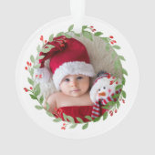 Kerstdag Foto Krans Baby's Eerste Kerstmis Rood Te Ornament (achterkant)