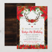 Kerstdag in Poinsettia en Rrendierkoorts Kaart (Voorkant / Achterkant)