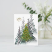 Kerstdag met besneeuwde boom kerstkaart briefkaart (Staand voorkant)
