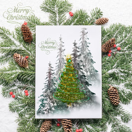 Kerstdag met besneeuwde boom kerstkaart briefkaart
