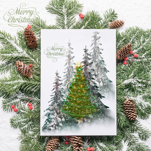 Kerstdag met besneeuwde boom kerstkaart briefkaart