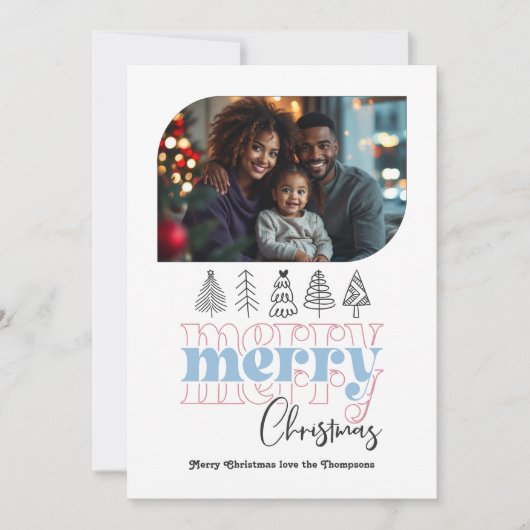 Kerstdag Modern Retro Doodle Foto Feestdagenkaart (Voorkant)