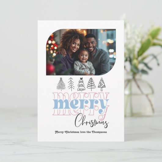 Kerstdag Modern Retro Doodle Foto Feestdagenkaart (Staand voorkant)