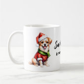 Kerstdag Puppy Draag Santa Claus Outfit Koffiemok (Links)