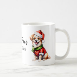 Kerstdag Puppy Draag Santa Claus Outfit Koffiemok