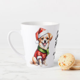 Kerstdag Puppy Draag Santa Claus Outfit Latte Mok