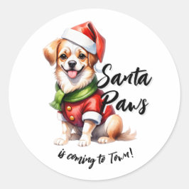 Kerstdag Puppy Draag Santa Claus Outfit Ronde Sticker
