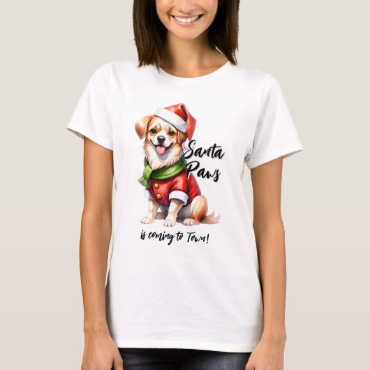 Kerstdag Puppy Draag Santa Claus Outfit T-shirt (Voorkant)