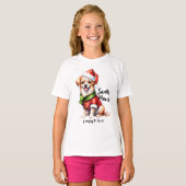 Kerstdag Puppy Draag Santa Claus Outfit T-shirt (Voorkant volledig)