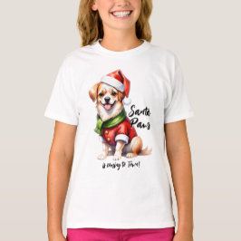 Kerstdag Puppy Draag Santa Claus Outfit T-shirt
