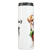 Kerstdag Puppy Draag Santa Claus Outfit Thermosbeker (Achterkant)