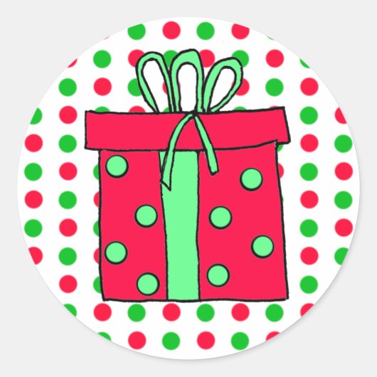 Kerstdag Rood en Groen Polka Dots Holiday Ronde Sticker (Voorkant)