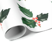 Kerstdag Rood Groene Holly Berries Xmas Holiday Cadeaupapier (Rol Hoek)