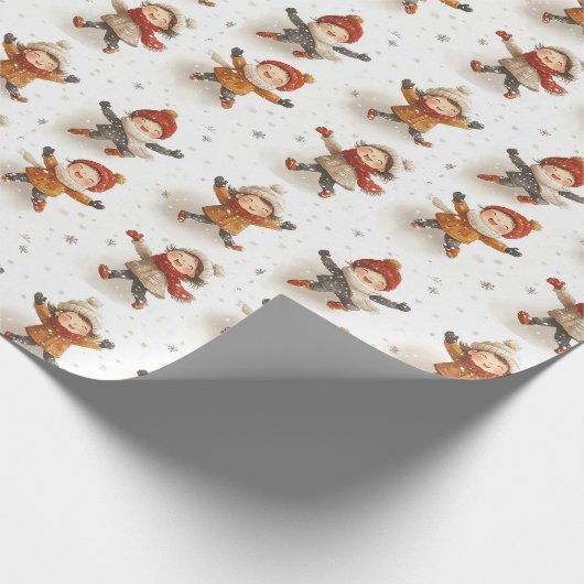 Kerstdag vrolijke speelse Kinder sneeuw Cadeaupapier (Hoek)