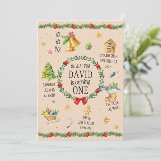 Kerstdag Waterverf uitnodiging (Staand voorkant)