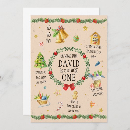 Kerstdag Waterverf uitnodiging (Voorkant / Achterkant)