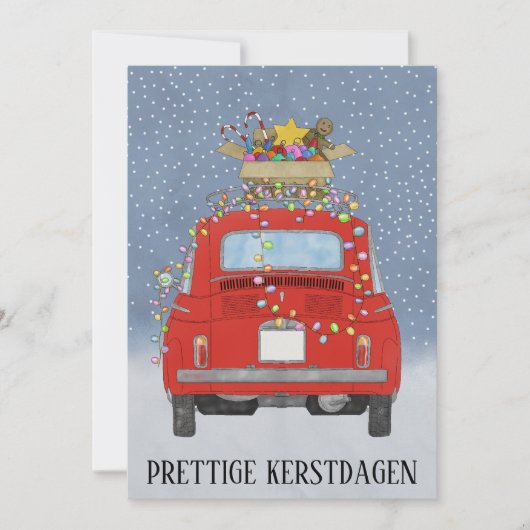 Kerstdagen Dutch Christmas Red Fiat 500 Feestdagenkaart (Voorkant)