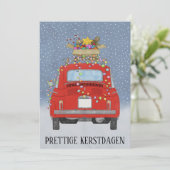 Kerstdagen Dutch Christmas Red Fiat 500 Feestdagenkaart (Staand voorkant)