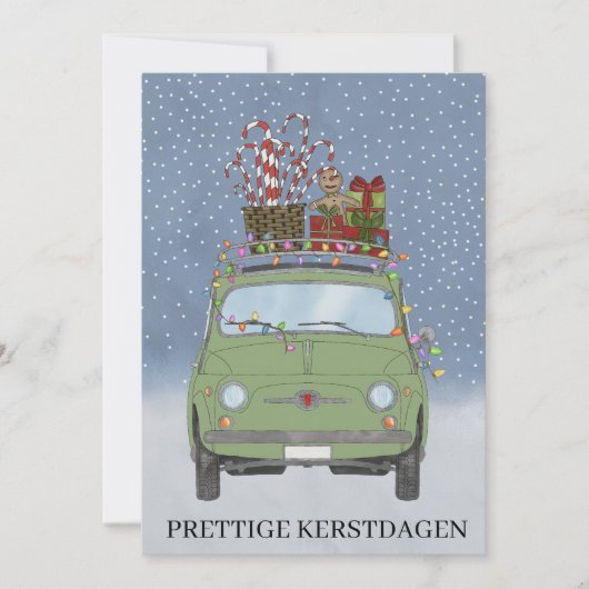 Kerstdagen Nederlandse Kerstmis Groene Fiat 500 Feestdagenkaart (Voorkant)