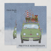 Kerstdagen Nederlandse Kerstmis Groene Fiat 500 Feestdagenkaart (Voorkant / Achterkant)