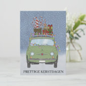 Kerstdagen Nederlandse Kerstmis Groene Fiat 500 Feestdagenkaart (Staand voorkant)
