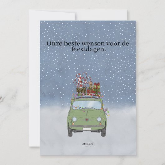 Kerstdagen Nederlandse Kerstmis Groene Fiat 500 Feestdagenkaart (Achterkant)
