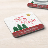 Kerstdagen zijn vrolijke heldere boom gouden ster  bier onderzetter (Linkerzijde)