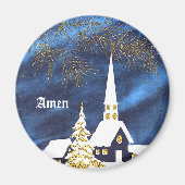 Kerstdagkerk Amen-magneet met sneeuw Magneet (Voorkant)