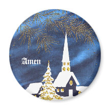 Kerstdagkerk Amen-magneet met sneeuw