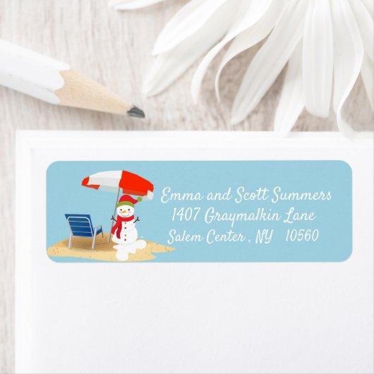 Kerstdagverblijf Tropisch Snowman Adres Etiket (Insitu)