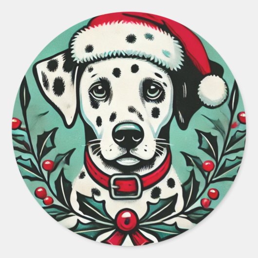 Kerstdalmatiër Ronde Sticker (Voorkant)