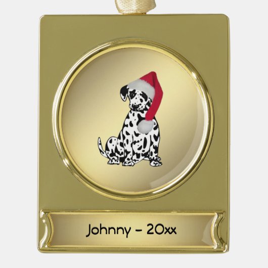 kerstDalmatische persoonlijke datum Verguld Banner Ornament (Voorkant)