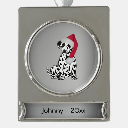 kerstDalmatische persoonlijke datum Verzilverd Banner Ornament (Voorkant)