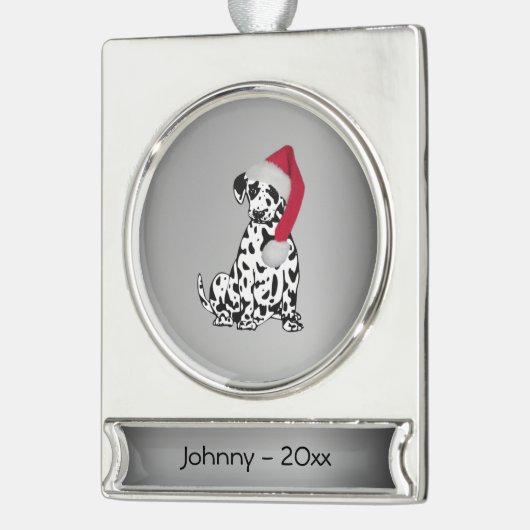 kerstDalmatische persoonlijke datum Verzilverd Banner Ornament (Links)