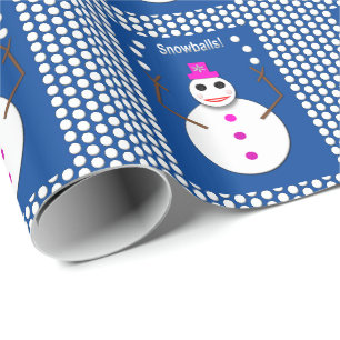 Kerstdame Jugging Snowball Funny Cadeaupapier