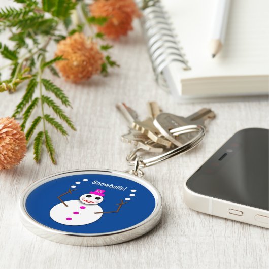 Kerstdame Juggling Snowball Funny Sleutelhanger (Zijkant)
