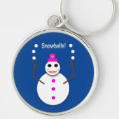 Kerstdame Juggling Snowball Funny Sleutelhanger (Voorkant)